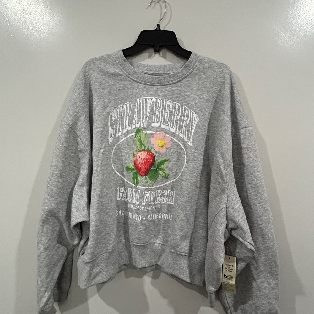 NO BOUNDARIES Gray Strawberry Graphic Sweatshirt